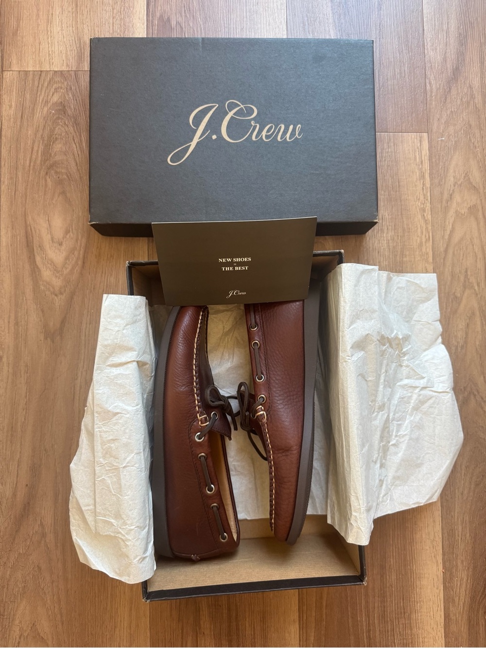 J.Crew Men’s Brown Leather Moc-Toe Boat Shoes